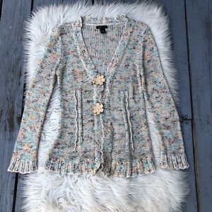 BCBGMaxazria Y2K Confetti Multicolor Feminine Knit Cardigan Sweater size L